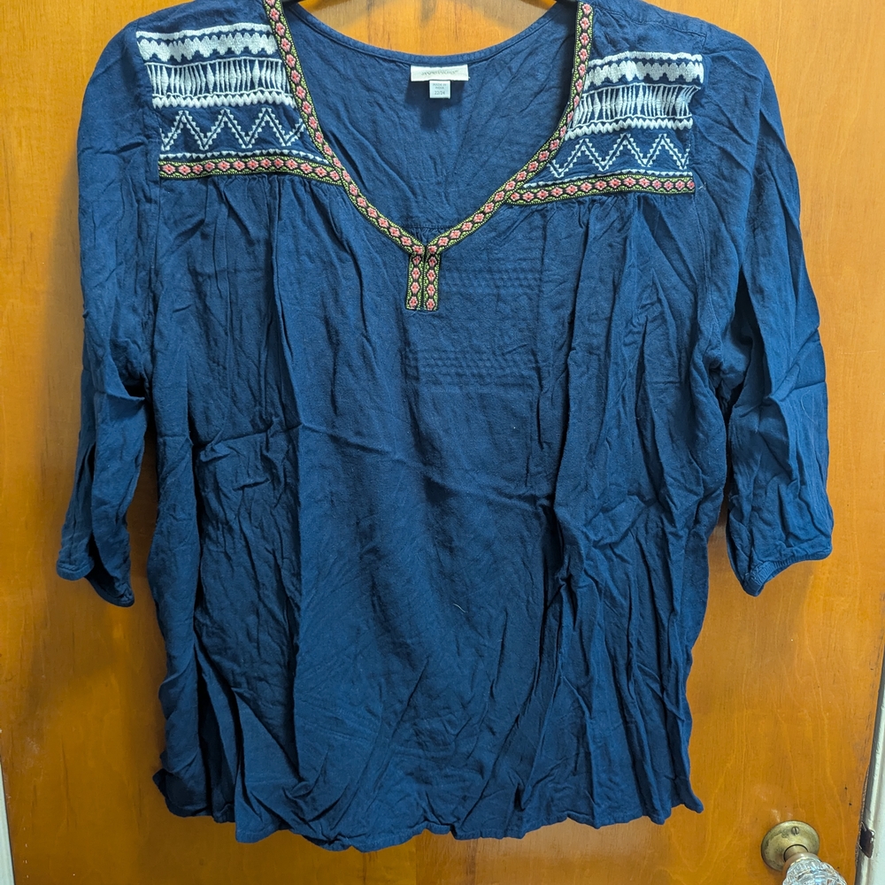 Navy Blue Embroidered Women's Top